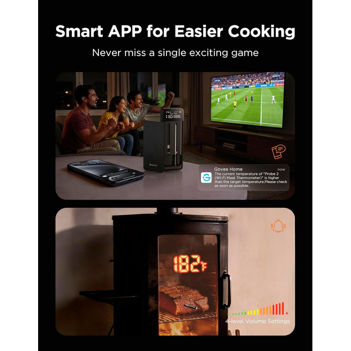 Бездротовий термометр для м'яса GoveeLife Bluetooth/Wi-Fi для гриля, духовки та BBQ, водонепроникний IP68, висока точність ±1.8℉