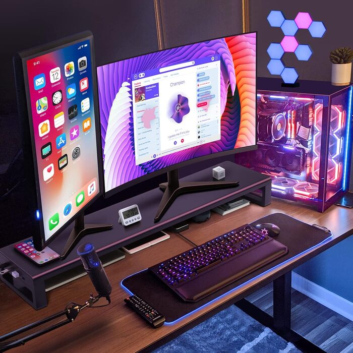 Підставка для двох моніторів VAYDEER, алюмінієва, з 4 USB-портами, для моніторів до 32 дюймів, чорна