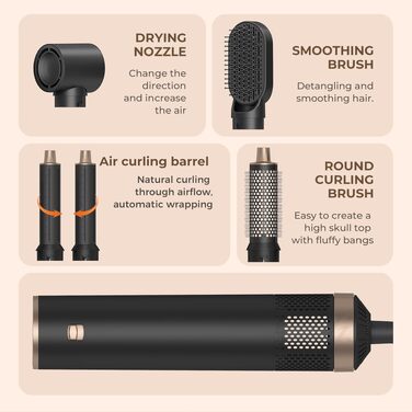 Airstyler 5 в 1 з насадкою для випрямлення, завивки та сушіння волосся 1000 Вт, чорний