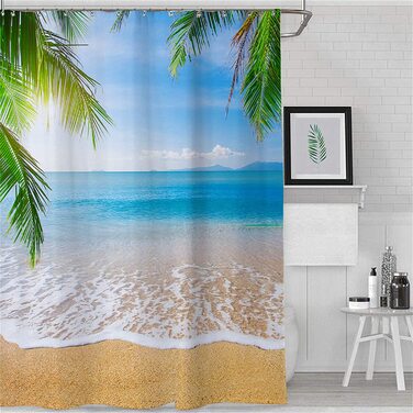 Душова штора MUSOLEI 180x200 см, 3D-друк, синій, морський дизайн, антигрибкова, водовідштовхувальна, з кільцями, для ванної кімнати, прана