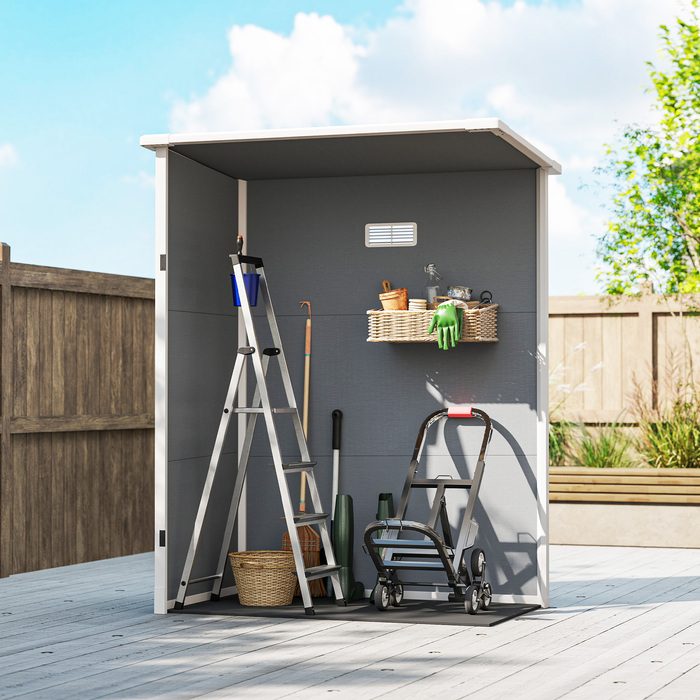Сарай для інструментів Outsunny з пластику, 1,14 м², 151 x 92 x 193 см, з похилим дахом, підлогою та вікном, сірого кольору