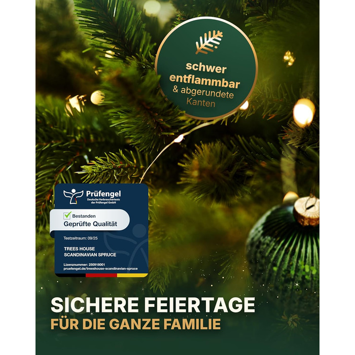 Штучна ялинка TreesHouse Scandinavian Spruce 180 см, реалістична зелена хвоя, підставка з FSC-дерева