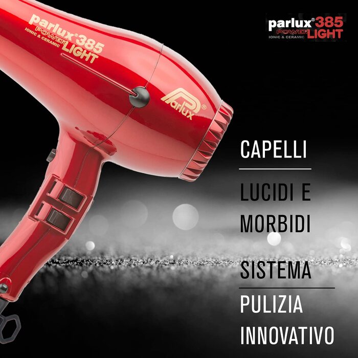 Фен Parlux 385 Power Light Ionic & Ceramic, червоний, професійний