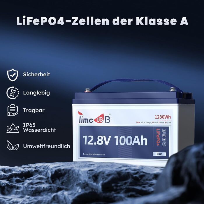 LiFePO4 акумулятор Timeusb Pro 12V 100Ah 640Wh з BMS 50A, літій-залізо-фосфатна батарея