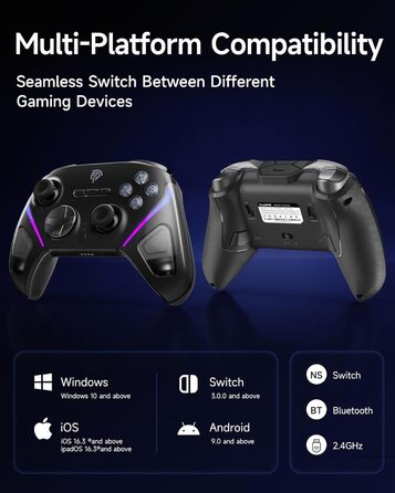 Ігровий бездротовий контролер EasySMX D10 для PC, Switch, Android з док-станцією, TMR-джойстиками, 2-в-1 тригерами та RGB-підсвіткою, 1000Hz Polling, чорний