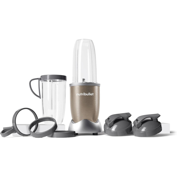 Електричний блендер Nutribullet Pro 900, 900 Вт, 900 мл, 710 мл, шампань, з подрібнювачем, для смузі, багатофункціональний, комплект з 7 аксесуарами (NB910CP)