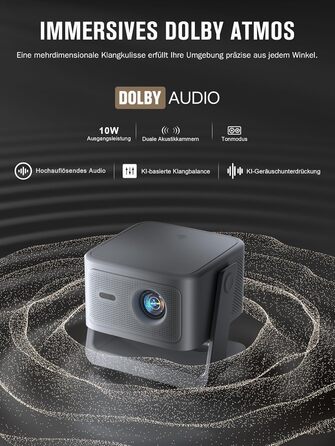 Смарт-проектор VISSPL 4K Home Cinema, 30000 Люмен, 3D Dolby Audio, Автофокус, WiFi 6, Bluetooth, 360° підставка, сірий