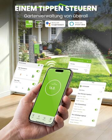 Таймер для поливу RainPoint WiFi з латунними фітингами, розумне керування, APP, голосове управління, автоматичний полив саду та газону, 6 програм, 1 зона