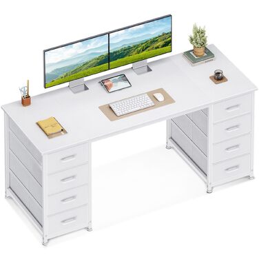 Письмовий стіл Coleshome білий 140x48 см з 8 тканинними шухлядами, комп'ютерний стіл для офісу, дому та робочого кабінету