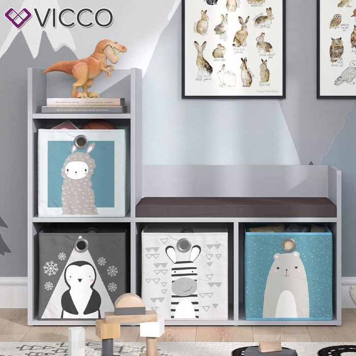 Дитячий стелаж Vicco Luigi сірий, 107x88 см, з 2 або 6 складними коробами