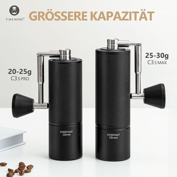 Ручна кавомолка TIMEMORE Chestnut C3S MAX, чорна: для еспресо та френч-прес, з металевим корпусом