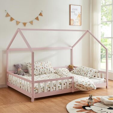 Ліжко дитяче en.casa Hesel, біле, з бортиками та ламелями, Montessori, 120x200 см
