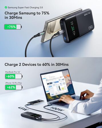 Power Bank INIU 140W, 25000mAh, USB-C, Швидка зарядка PD/QC, для ноутбука, iPhone, компактний, чорний