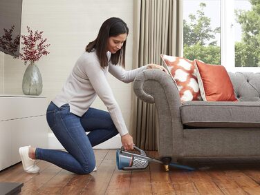 Акумуляторний ручний пилосос BLACK+DECKER Dustbuster Smart Tech 18 В, 36 Вт·год, циклонний, 2 режими, витяжна щілинна насадка, зарядна станція, настінне кріплення, титан/срібло/синій