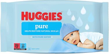 Дитячі вологі серветки Huggies Pure, гіпоалергенні, 12 упаковок по 56 шт (запас на місяць)