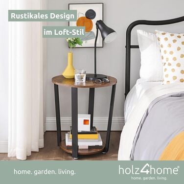 Журнальний стіл holz4home Lorie, круглий, з полицею, 50x57 см, індастріал, коричневий, легка збірка