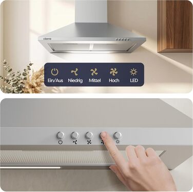 Витяжка для кухні CIARRA CBCS6201 60 см, нержавіюча сталь, пірамідальна, 404 м³/год, режим відведення та рециркуляції, з вугільним фільтром CBCF002X2, A++