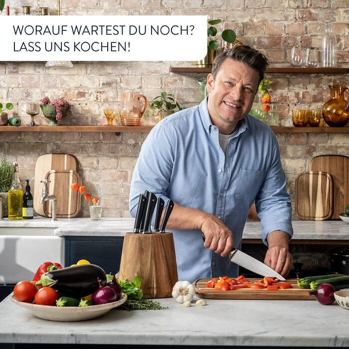Набір кухонних ножів з підставкою Jamie Oliver by Tefal (5 предметів), сталь, акація, коричневий, K267S556