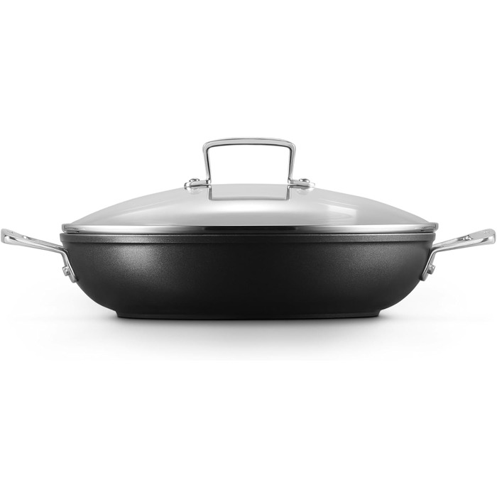 Сковорода Le Creuset з антипригарним покриттям з кришкою, 28 см, для всіх типів плит (включно з індукцією), алюміній, сірий/сріблястий