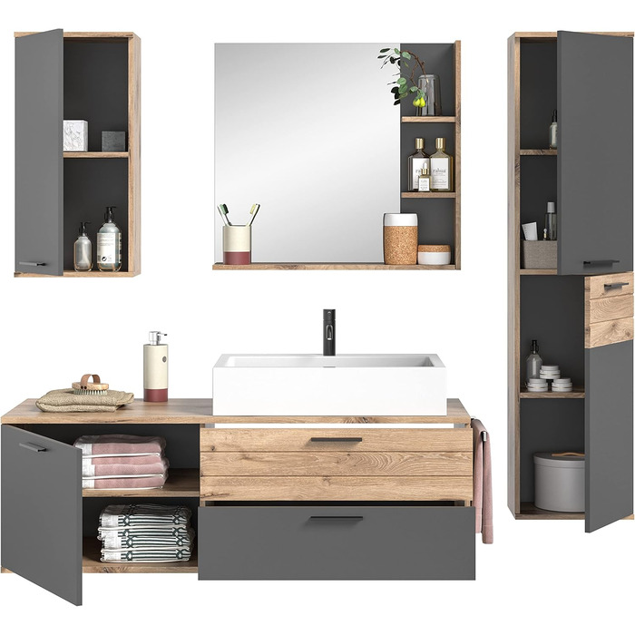 Підвісна шафа для ванної xonox.home Mason, сіра, 37x152x24 см