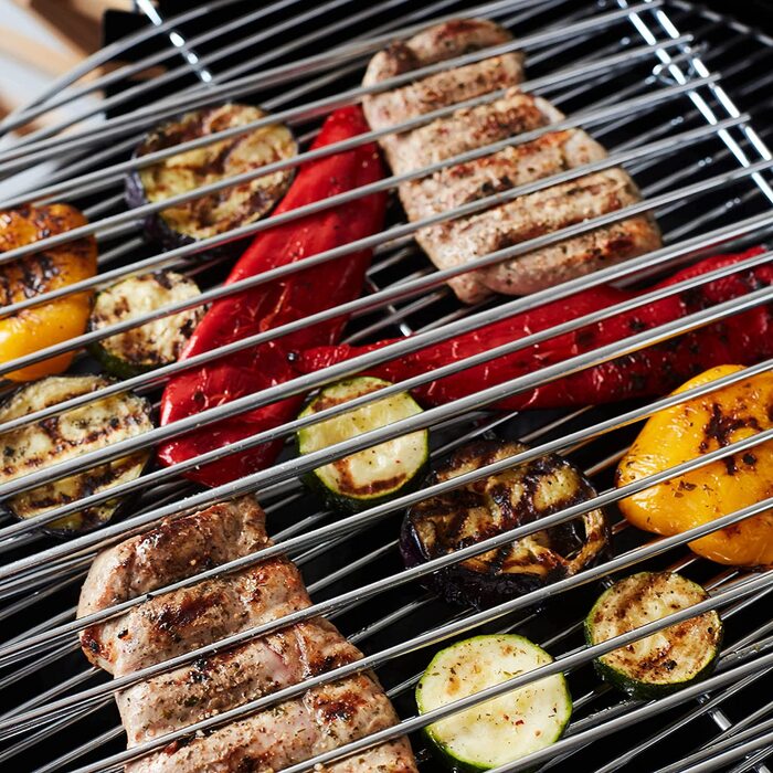 Складана решітка для гриля barbecook з хромованої нержавіючої сталі з ергономічною ручкою з екологічного дерева, для двостороннього грилювання м'яса, риби та овочів, 72x34 см