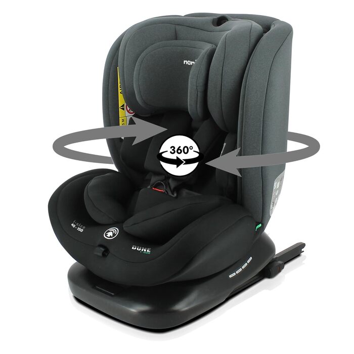 Автокрісло Nania Dune 0-36 кг, I-SIZE, 360° обертання, Isofix, регульована спинка та підголовник, сіре