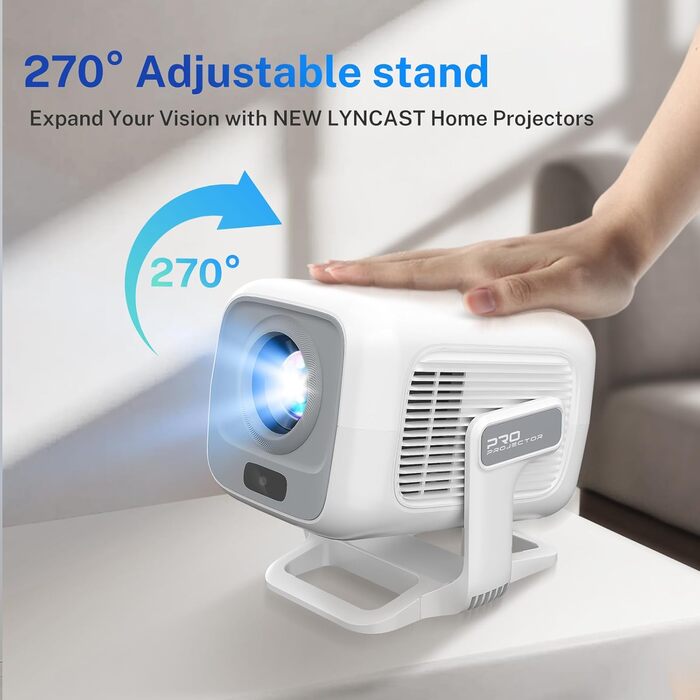 Проектор LYNCAST HY300 Pro: портативний, з Wi-Fi, Bluetooth, Android 11, 1080P/4K, поворотний 180°, для дому та на вулиці