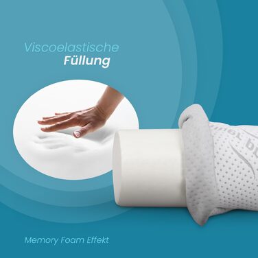 Подушка для шиї Bestlivings з піни Memory Foam (30x35x9 см) з антимікробним срібним чохлом Öko-Tex, Ролик для шиї 40x15 см