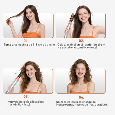 Hairstyler 5-в-1 з ефектом Coandă: Фен-щітка, автоматичний завивач, кругла щітка для об'єму та сушіння (Помаранчевий)