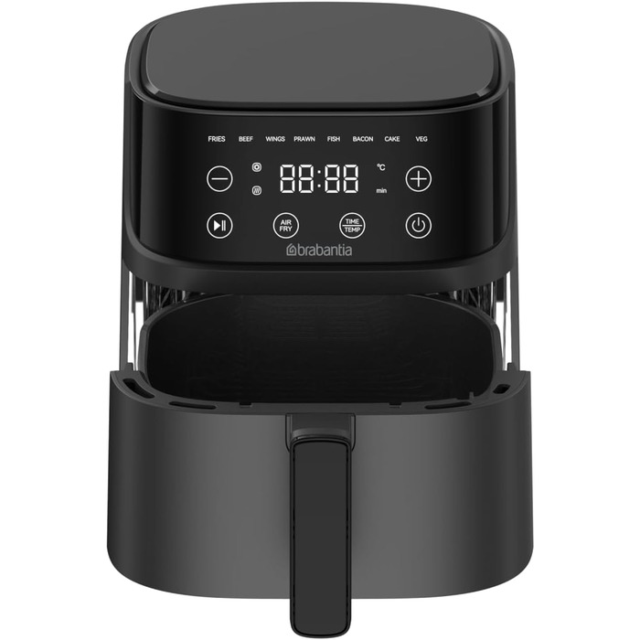 Аерофритюрниця Brabantia Airfryer XL 4 л, 1700 Вт, цифровий сенсорний дисплей, 8 програм, без PFAS, чорна, BBEK1134
