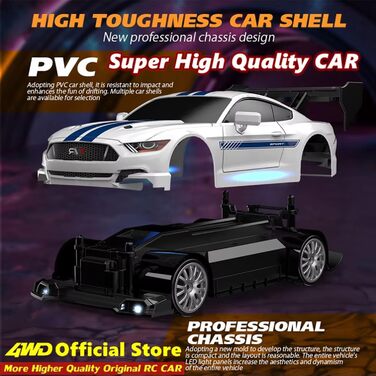 RC Дрифт-кар 1:24 4WD 2.4GHz, швидкість 30 км/год, LED підсвічування, спортивний радіокерований автомобіль для дрифту (білий)