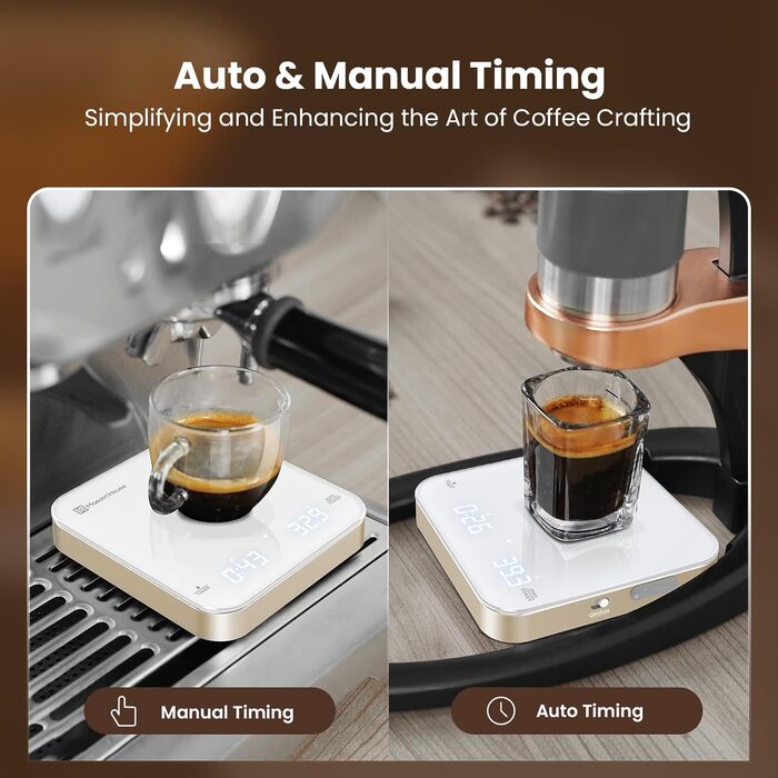Таймерна кавова вага Maestro House Mini-Kaffeewaage 2кг/0.1г для еспресо та пуроверу, біло-золота