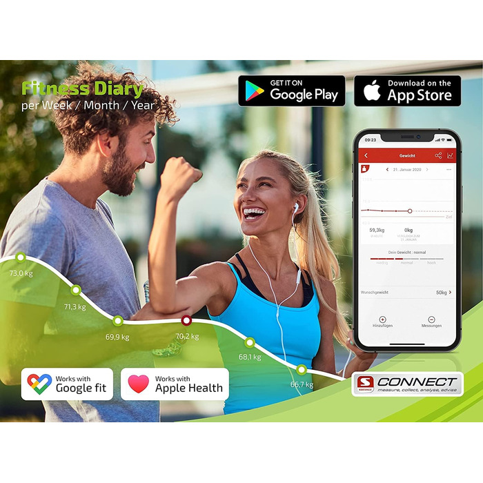 Цифрова вага Soehnle Style Sense Connect 100 з Bluetooth та додатком, велика LCD, до 180 кг