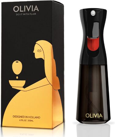 Скляний розпилювач для оливкової олії FLAIROSOL OLIVIA, 200 мл — дозатор для кухні з контролем порцій для фритюрниці, салатів та гриля (чорна пляшка)