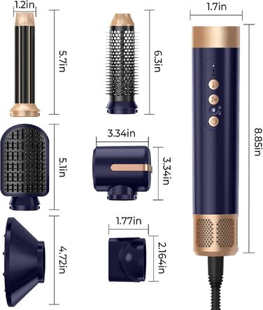 UKLISS Airstyler Pro 7-в-1: Фен-щітка з дифузором, 1400 Вт, 110000 об/хв для сушіння, завивки та випрямлення волосся (фіолетовий)