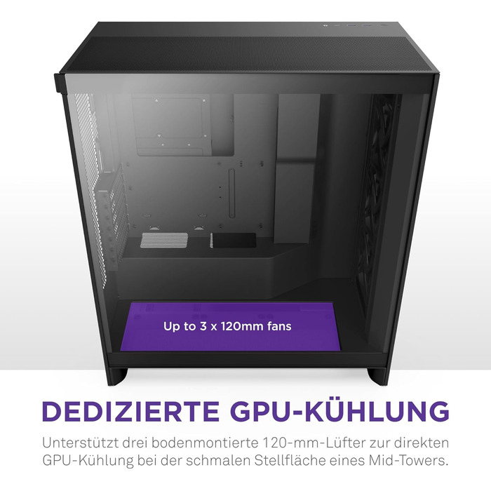 Корпус NZXT H7 Flow для ПК, Mid-Tower ATX, чорний, з потужною вентиляцією, підтримка до 3х 120-мм вентиляторів знизу для охолодження відеокарти, 3х 120-мм фронтальних вентиляторів, місце для радіатора 420 мм спереду
