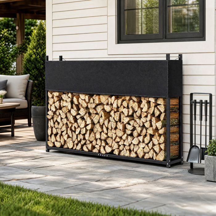 Стелаж для дров 202 x 25 x 113 см з чохлом Oxford 600D, сталева рама до 500 кг, чорний