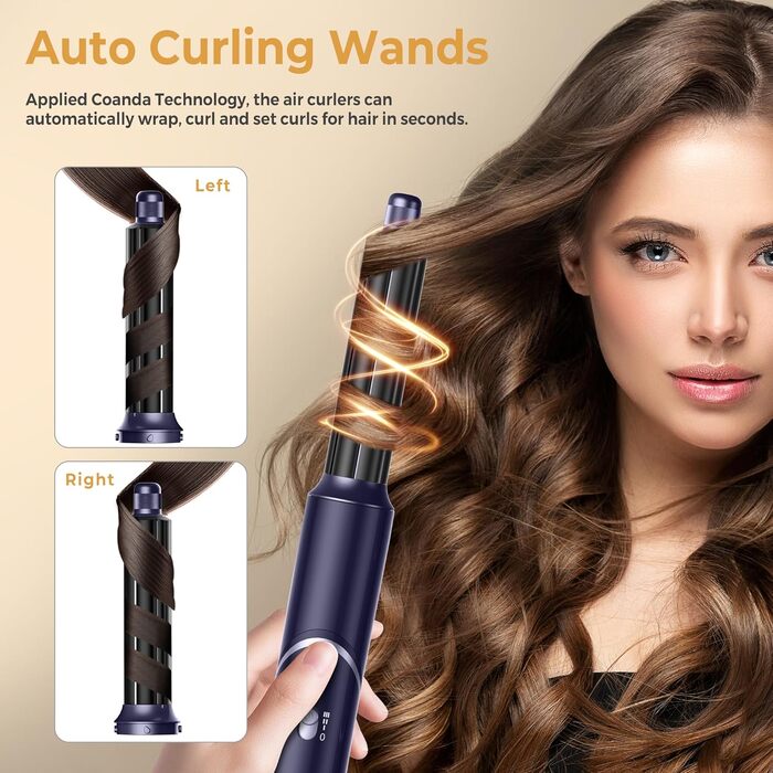 UKLISS 5-в-1 Airstyler Фен-щітка для укладки волосся з насадкою для локонів, 60000 об/хв, блакитний