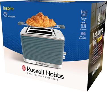 Тостер Russell Hobbs Inspire Grau на 2 тости, з підставкою для булочок, 6 режимів, розморожування та підігрів - 24373-56