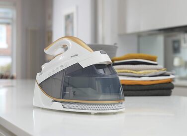 Парова праска Breville VIN410X PRESSXPRESS 2400 Вт з бойлером, багатонапрямною керамічною підошвою, паровим ударом 230 г, вертикальним паром 100 г/хв, тиск 5 бар, біла