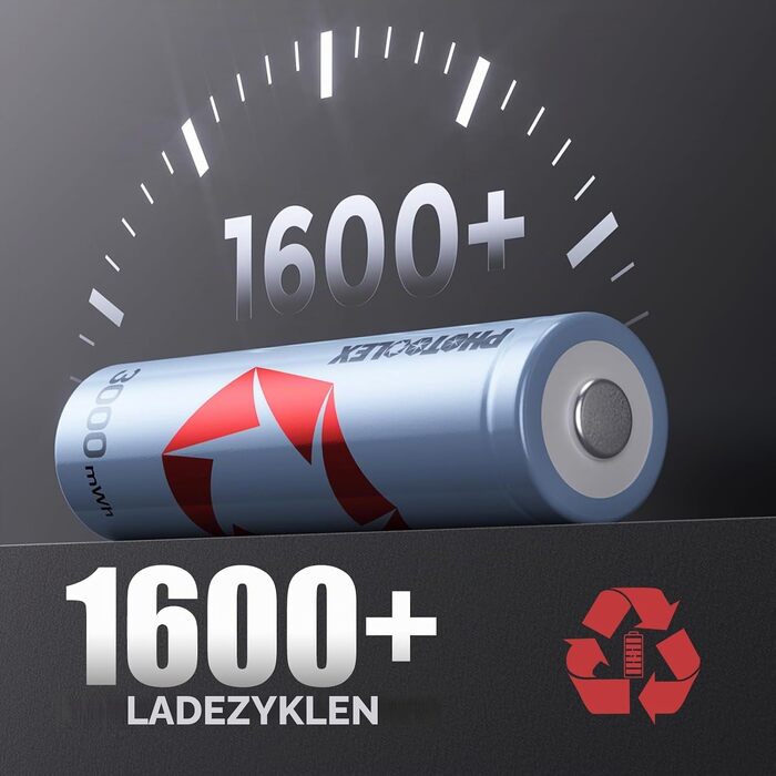Акумулятори PHOTOOLEX AA Li-ion 1.5V 3600mWh, набір 8 шт. з зарядним пристроєм та кейсом для зберігання, високої ємності