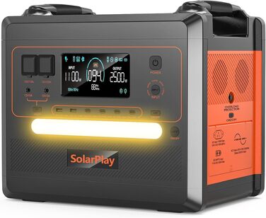 Портативна зарядна станція SolarPlay Q2402M 2304Вт·год LiFePO4, генератор на сонячній енергії 2500Вт (пік 5000Вт), 2 AC-виходи по 2500Вт для кемпінгу, автодому та резервного живлення