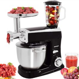 Кухонна машина Syntrox Germany 1500 Вт з м'ясорубкою, міксером, чашею з нержавіючої сталі 7,5 л, чорна