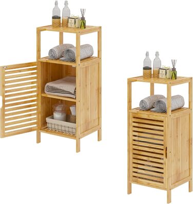 Шафа для ванної sogesfurniture з бамбука з жалюзійними дверцятами, відкрита полиця, для зберігання у ванній, вітальні чи кухні, 36x32,5x85 см