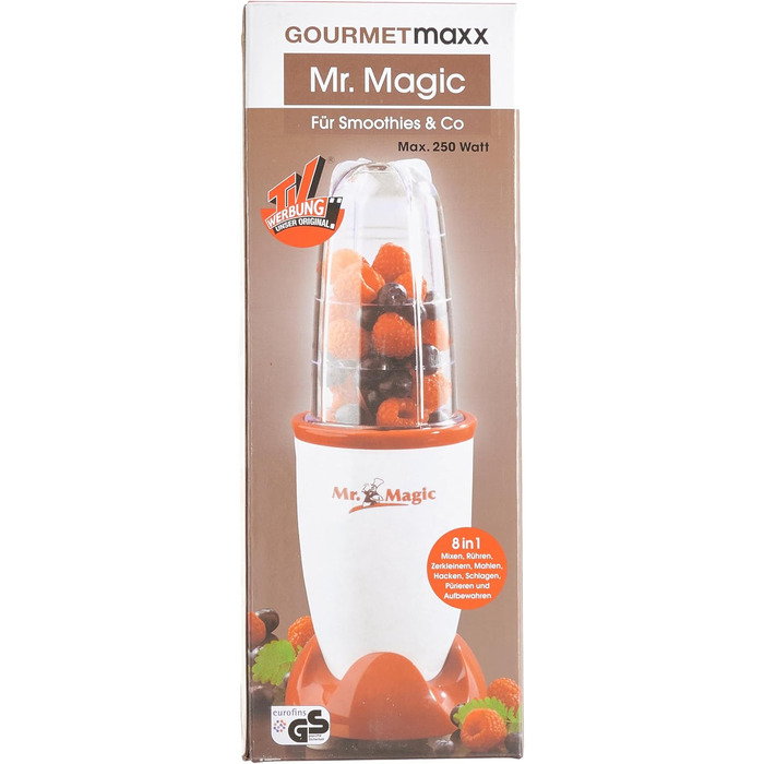 GOURMETmaxx блендер-смузі мейкер 250Вт, 4в1, 500мл, електричний міні міксер з 9 функціями, BPA-free, чашка To-Go, білий-червоний