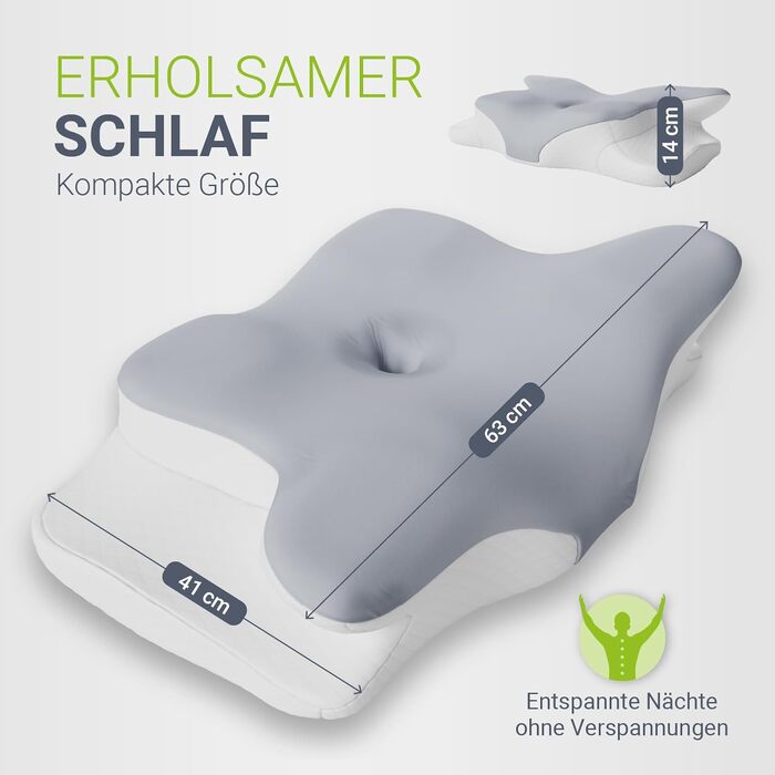 Подушка для шиї Juskys 2 шт. з Memory Foam, ергономічна, дихаючий чохол, для здорового сну - білий/сірий