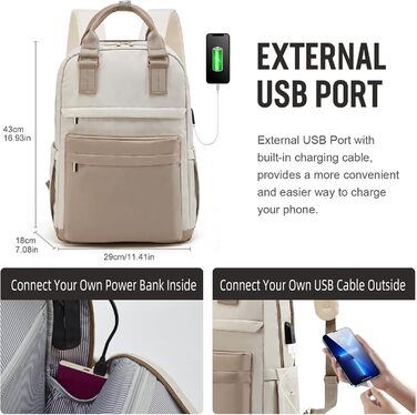 Жіночий рюкзак YTL Elegant 15,6'' для ноутбука, великий шкільний та дорожній рюкзак для підлітків, дівчат, бежево-кавовий