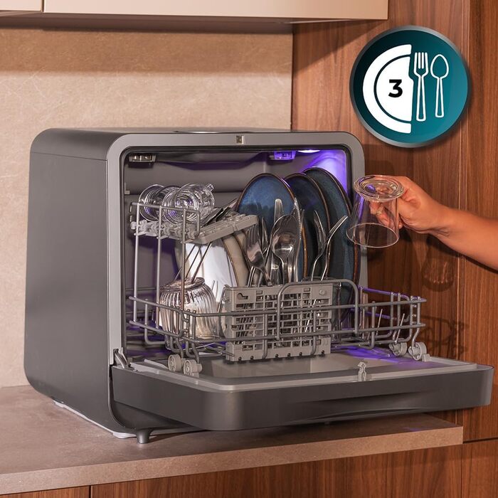 Посудомийна машина Cecotec Bolero Aguazero 1150 Dark Inox на 3 комплекти посуду: компактна, енергоефективна, сенсорне управління, 6 програм