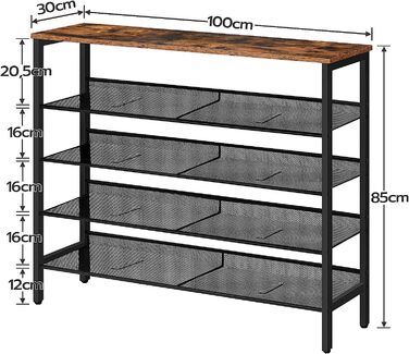 HOOBRO металевий стелаж для взуття, 5-рівневий, регульований, 100x30x85 см, для коридору, індустріальний стиль, вінтажний коричнево-чорний