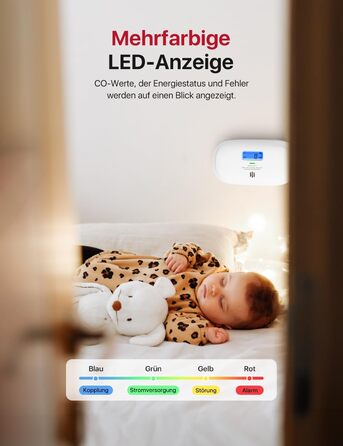 X-Sense Детектор чадного газу XC0C-iR з LCD-дисплеєм, сертифікат TÜV Rheinland, керування через додаток, змінна батарея, 1 шт. Білий